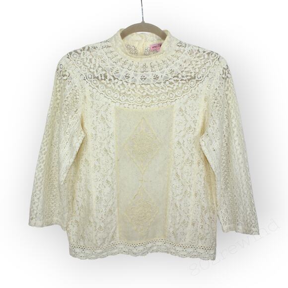 XS April Cornell Victoria Blouse Ivory Unlined Embroider Lace BackButton Romance - Picture 1 of 14